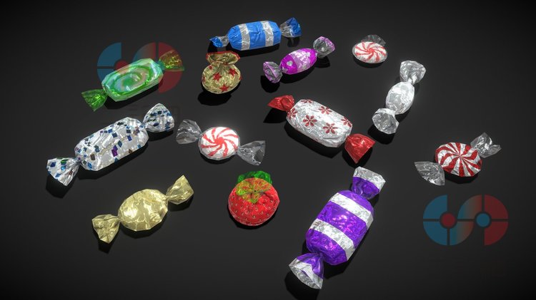 maya卡通糖果低聚甜点食物棒棒糖美食游戏资源3D模型blender渲染C4443