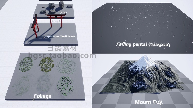 UE4樱花自然春天场景樱桃树拱门牌楼草地3D模型建模设计素材源文件B47
