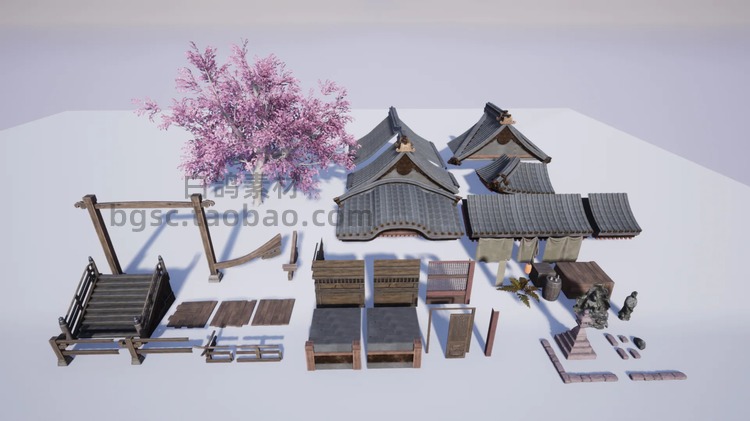 UE4山上神殿寺庙道具模块化建筑植物模型设计素材源文件场景环境B51