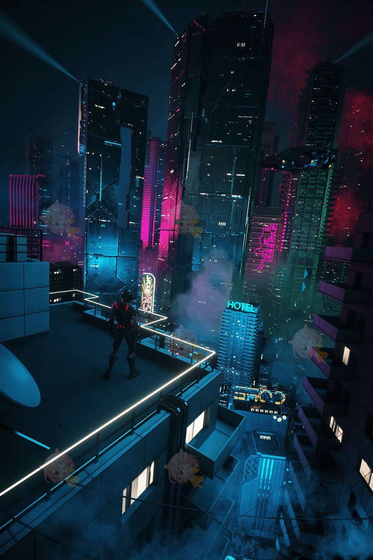 C4D科幻Octane渲染CBD赛博朋克城市SCIFI CITY夜城俱乐部模型建筑C4459