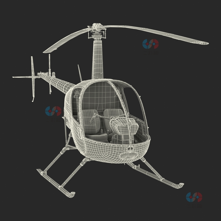 C4D仿真直升机罗宾逊R22红色3D模型建模渲染游戏电影资源maya素材C4468