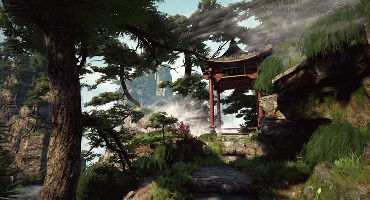 UE4张家界山林寺庙大雄宝殿树木宗派游戏场景资源模型设计素材B54
