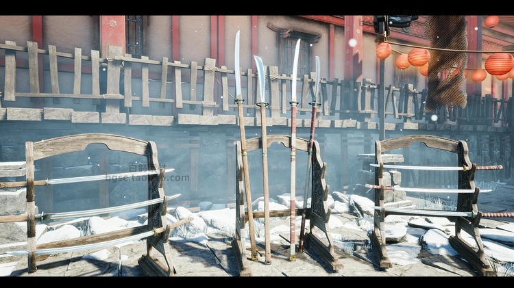 UE4中国风武林山门宗派寺庙模块化建筑套件武器山石植物游戏资源B56