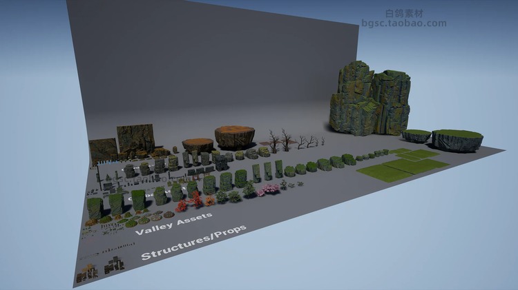 UE4虚幻引擎超现实自然环境游戏电影场景山谷模型植物岩石装饰品B69