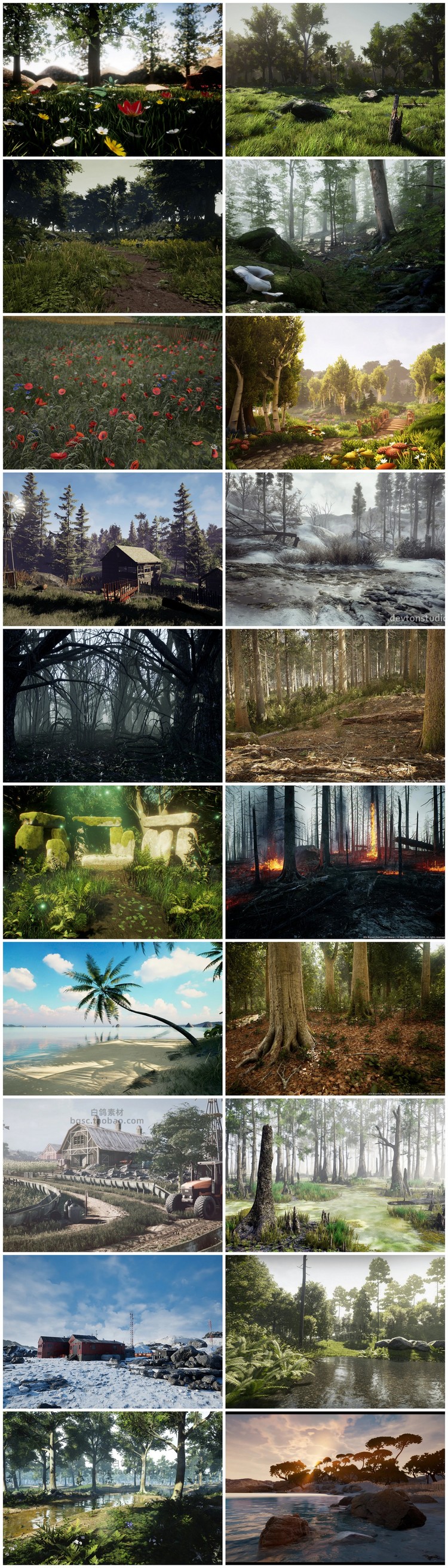 UE4松林树林丛林海岛草地森林游戏资源3D模型场景环境源文件B80