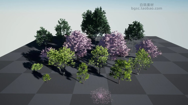 UE4阔叶树植物树木PBR纹理材质行道树模型设计素材源文件B87