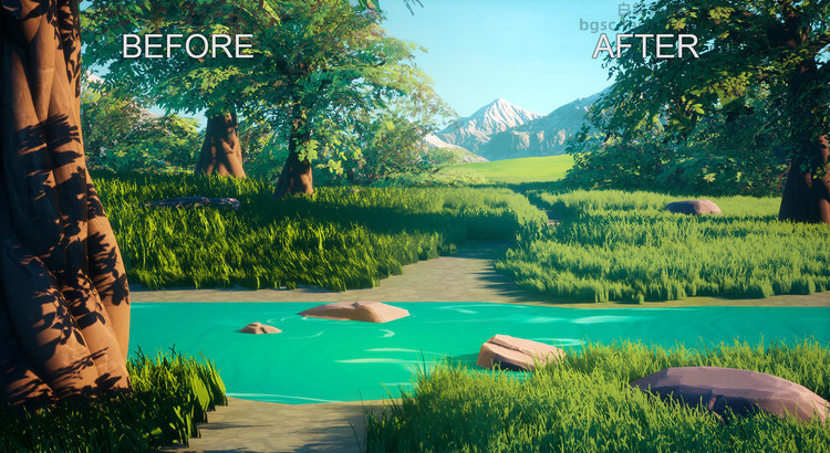 卡通UE4设置自然动态植物风吹草动风格化效果工程项目源文件B90