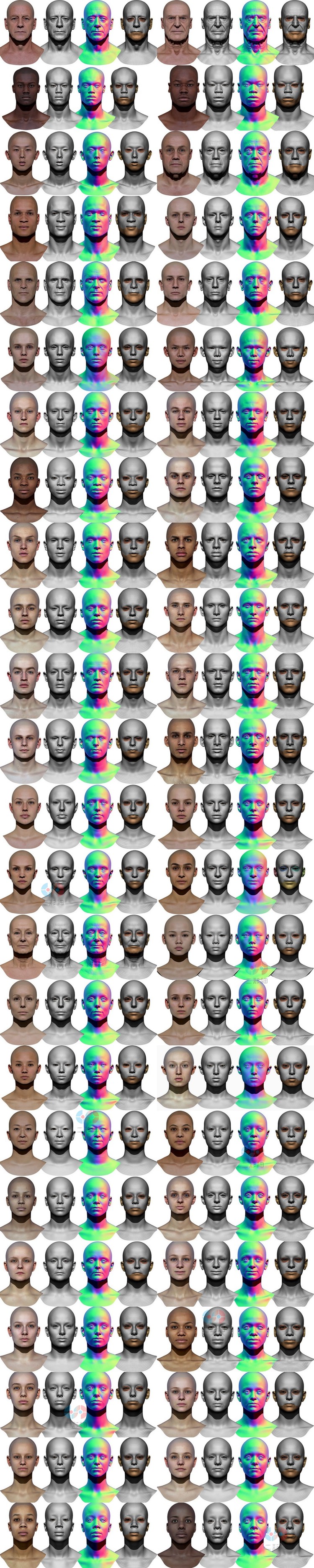 zbrush男人女人脸部皮肤贴图纹理镜面反射光泽法线ztl模型obj素材C4442