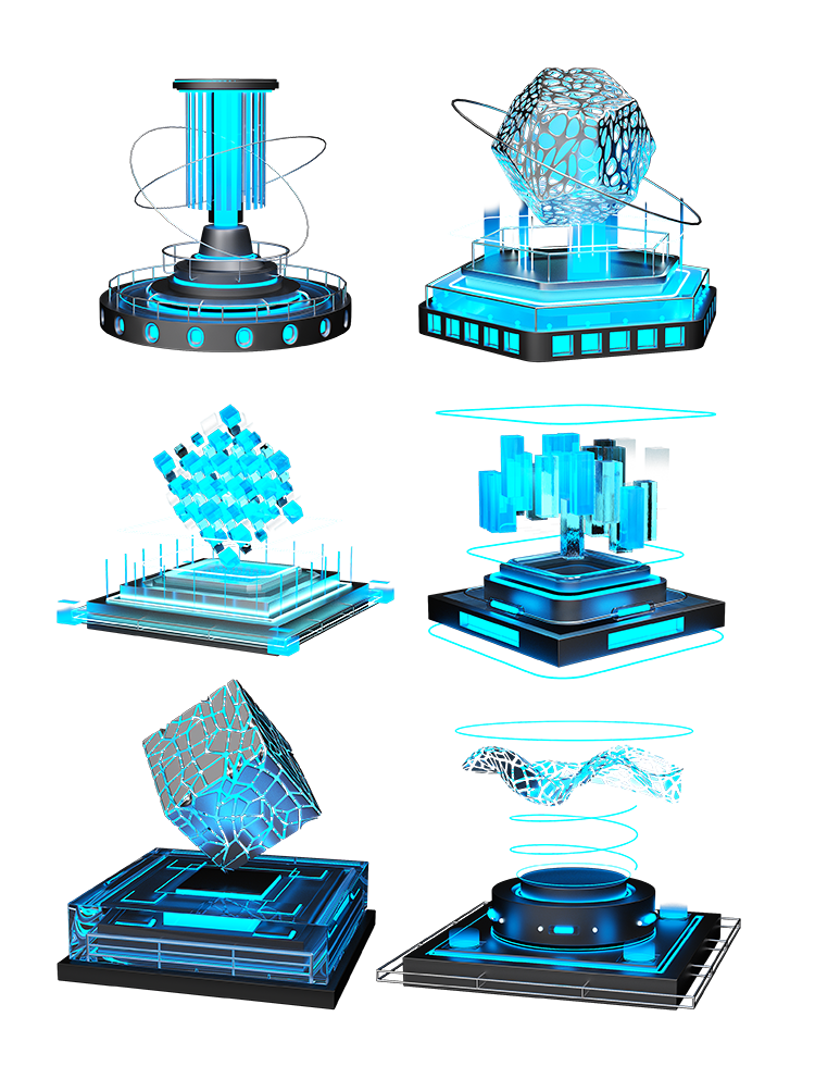 C4D元宇宙未来科技智能展台模型蓝色obj建模oc渲染png设计素材C4488