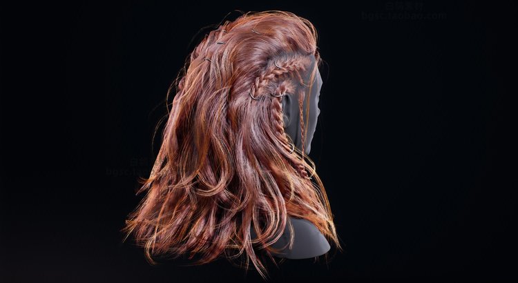 UE4虚幻引擎维京人实时发型女性辫子游戏人物头发模型4K纹理素材B101