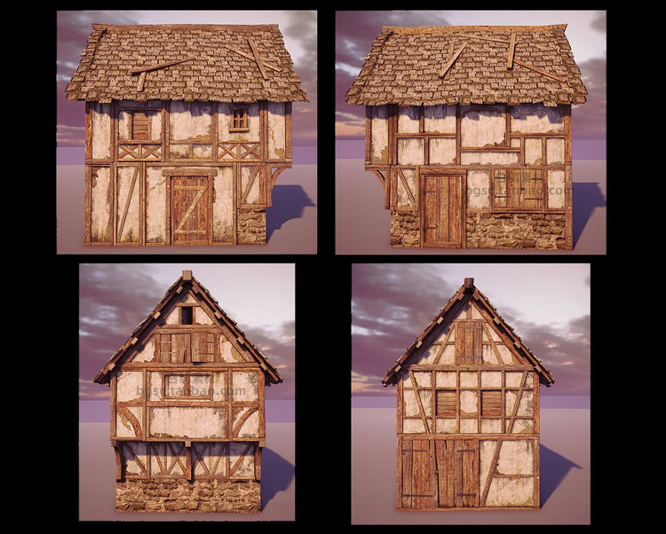 UE4中世纪村庄乡村农村环境场景建筑游戏资产道具模型素材源文件B105