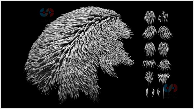 zbrush块状毛皮毛发IMM笔刷动物zb画笔建模素材塑形纹理填充游戏C4498