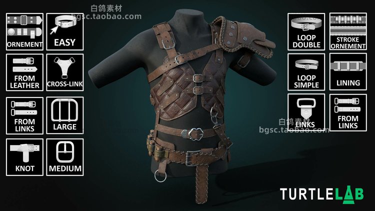 zbrush表带表扣搭扣皮革模型zb画笔建模塑形游戏美术雕刻图案B138
