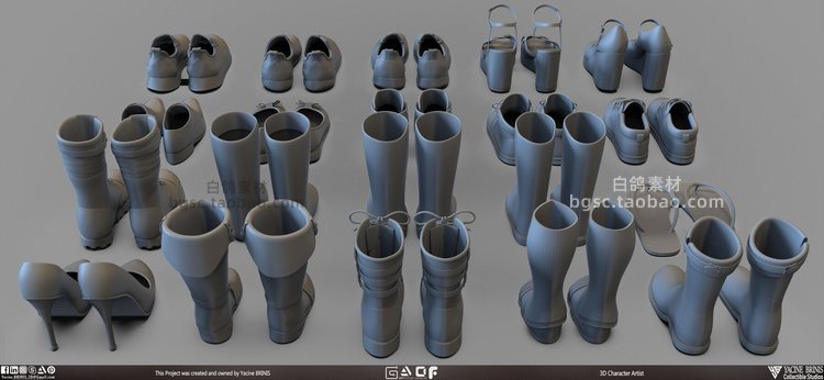 zbrush女士鞋子高跟鞋C4D模型obj建模ztl渲染stl设计笔刷素材B149
