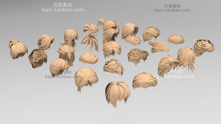 C4D男士maya男士blender发型低聚obj卡通基础网状头发fbx模型B151
