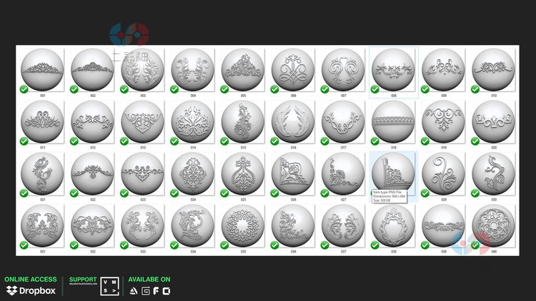 zbrush高分辨率装饰alpha花纹阿尔法3dcoat窗饰欧式建筑模型设计素材C4544