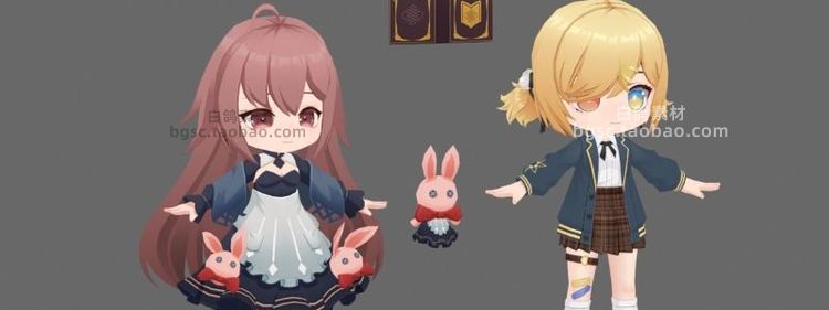 lowpoly日韩卡通Q版人物obj角色C4D模型max建模maya低模zbrush素材B196