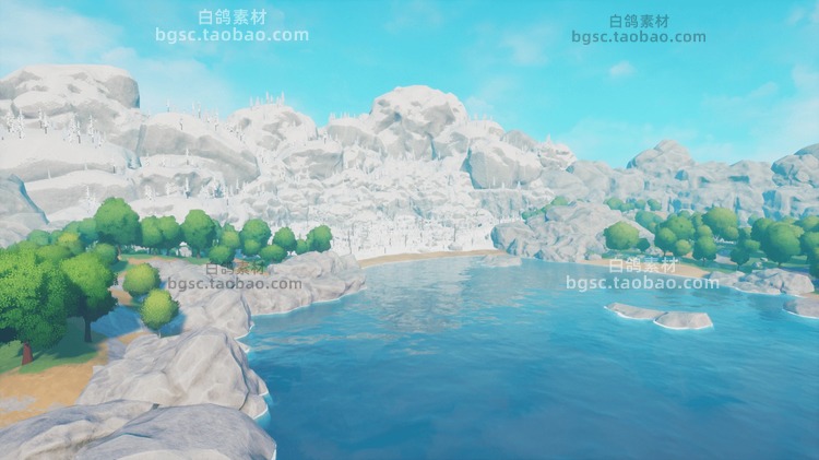 UE4程式化自然环境开放世界卡通森林草地河流湖泊山脉UE5模型素材B198