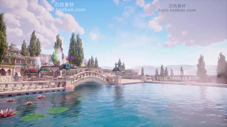 UE4古典模块化花园花草树木建筑模型建模渲染杨树柳树玉兰树素材B201