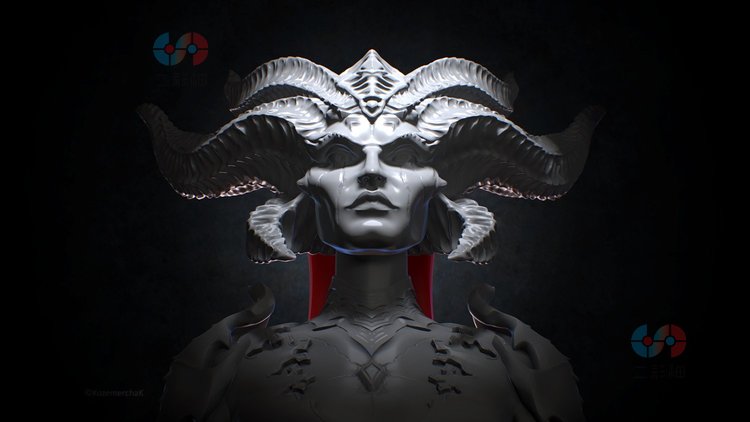 zbrush风格化角怪物犄角生物动物龙兽角C4D模型obj建模笔刷3D素材C4552