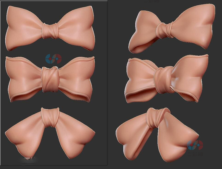 zbrush卡通Q版可爱蝴蝶结zb模型建模素材塑形游戏美术3D雕刻图案C4560