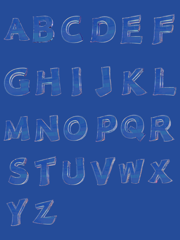 C4D英文26字母玻璃潮流酸性obj白膜PNG透明设计maya素材3D源文件C4566