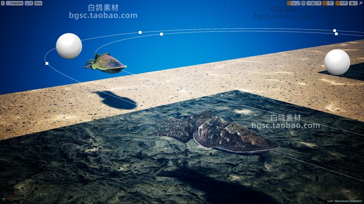 UE4虚幻引擎墨鱼变色运动动画系统伪装游动UE4电影游戏资源项目B211