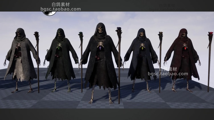 UE4模块化骷髅亡灵法师巫师中世纪僵尸人物游戏资产角色恶魔模型B212