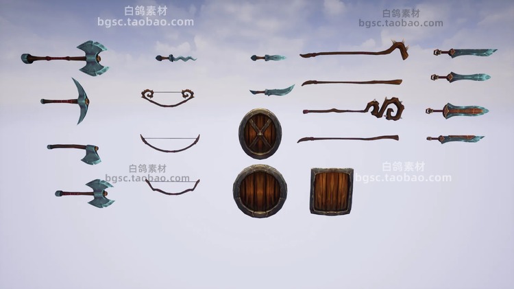 UE4虚幻4盾牌弓剑匕首程式化新手武器包手绘PBR纹理贴图模型素材B214