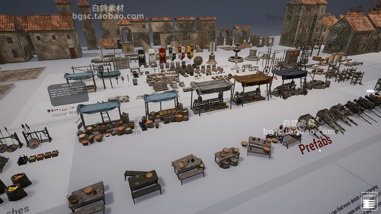 UE4中世纪村庄建筑模块化部件资产植物家具虚幻4游戏资源B217