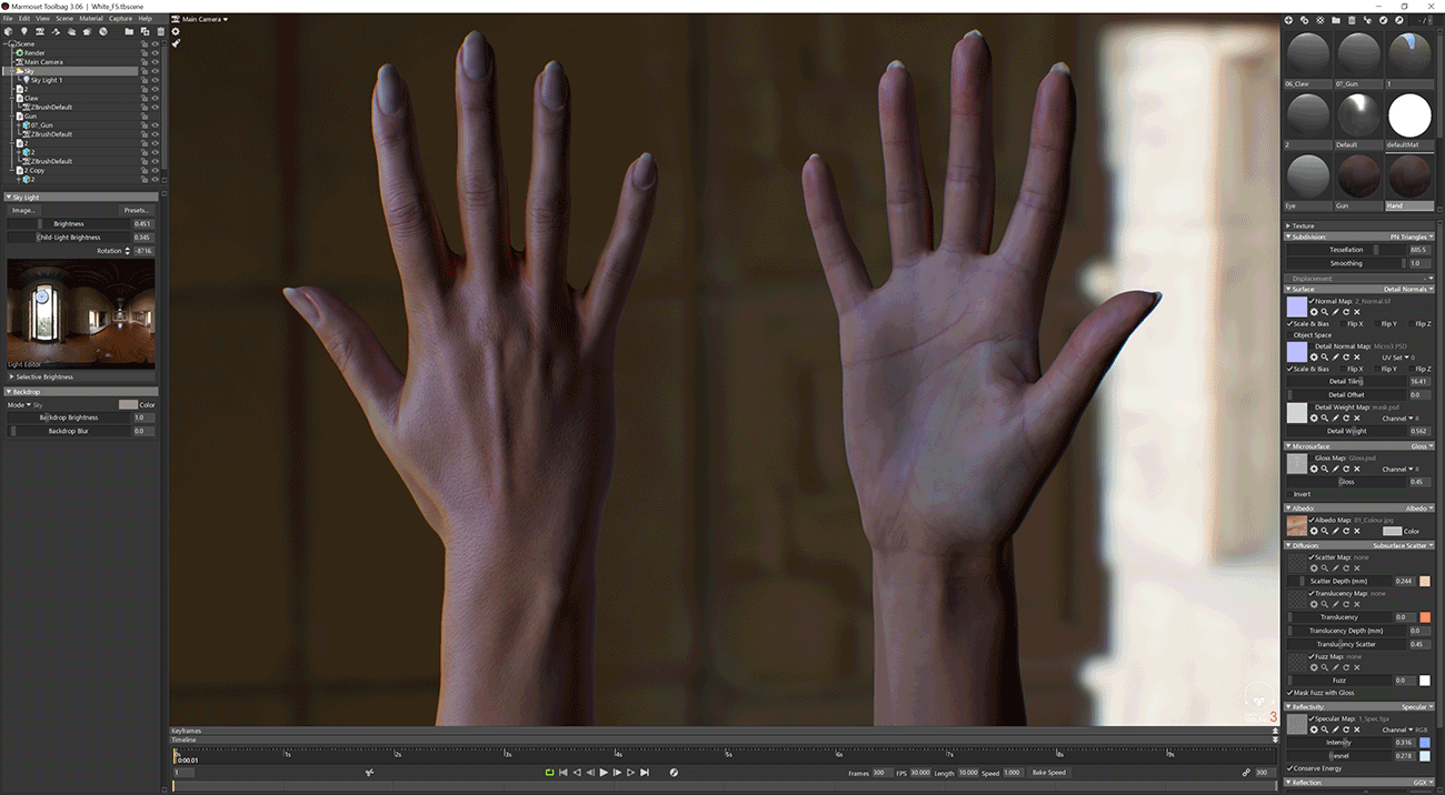 zbrush女性手掌手腕爪式持枪姿势纹理obj模型fbx建模C4D设计素材C4584