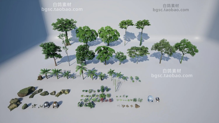 UE5雨林蕨类植物花草树木岩石4K纹理虚幻5程式化树叶UE4游戏资产B225