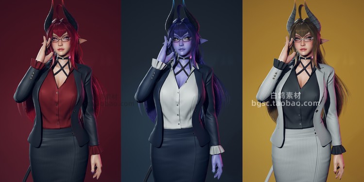 zbrush魔女职业套装maya女性秘书UE4模型fbx人物blender建模obj素材B234