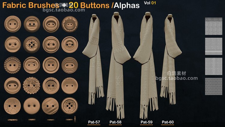zbrsuh衣服布料针织衣服4D阿尔法纹理笔刷扣子纽扣alphas贴图B235