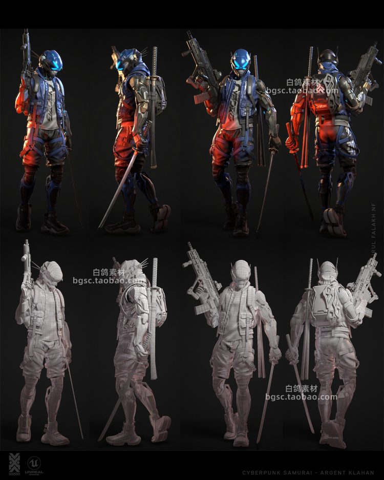 zbrush赛博朋克人物枪手maya游戏角色UE4虚幻5模型fbx建模C4D素材B245