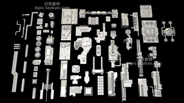 C4D科幻机械硬表面零部件管道按钮maya模型obj建模fbx渲染3D素材B251