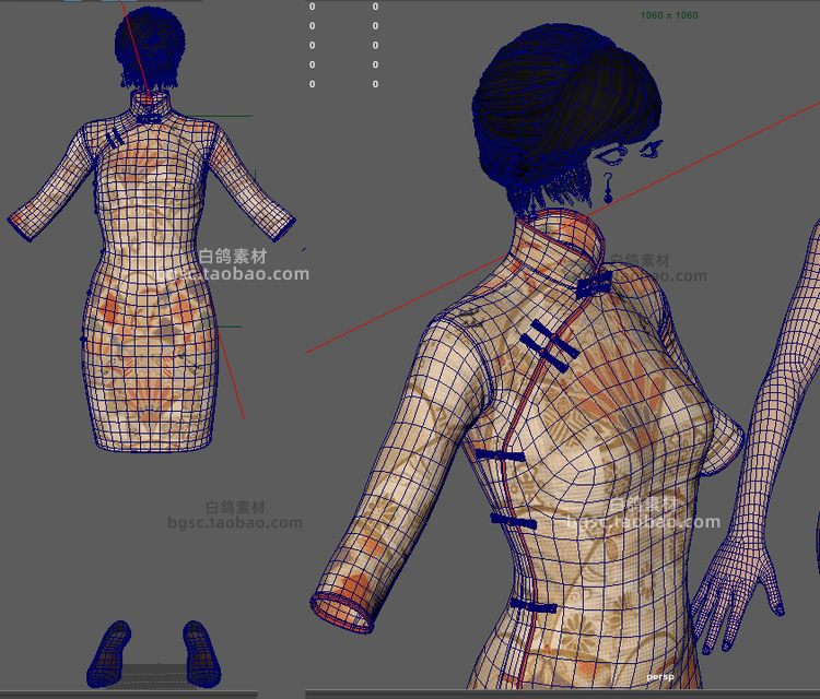 UE4民国旗袍美女女性女生3D max模型渲染fbx建模obj设计maya素材B263