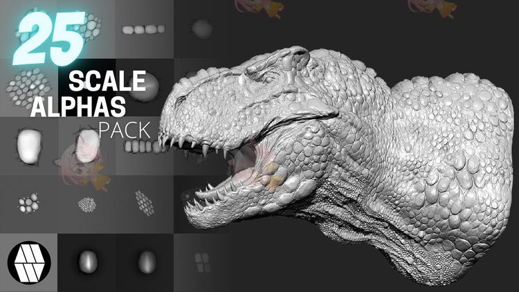 zbrush爬行动物恐龙蜥蜴皮肤凹凸alphas纹理贴图建模雕刻笔刷C4613