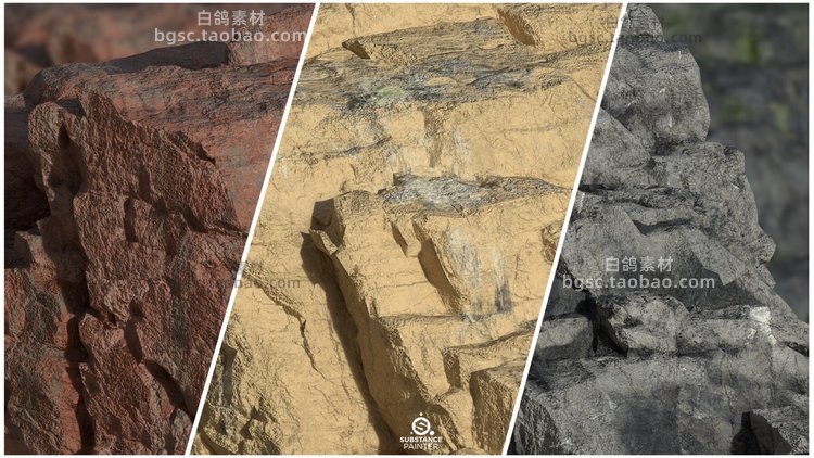Substance Painter岩石智能材料写实石头石块3D游戏资产设计素材B276