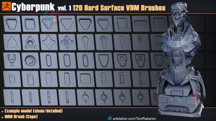 赛博朋克Zbrush硬表面VDM笔刷zb画笔建模素材塑形填充雕刻图案C4619