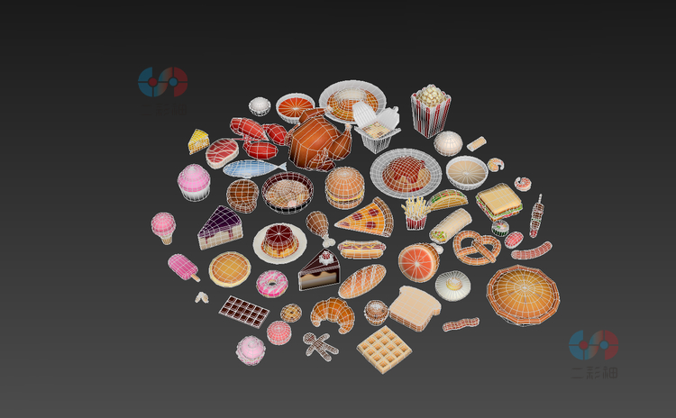 C4D卡通低聚blend食物maya糕点甜点饼干肉食3D模型fbx建模obj素材C4640