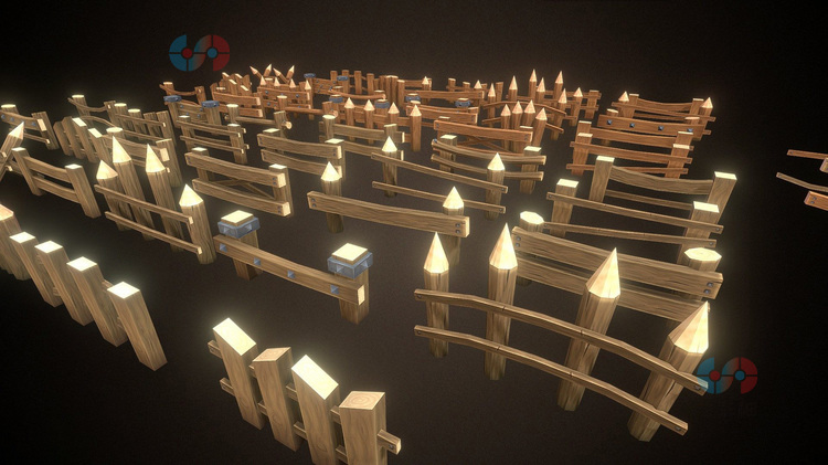 C4D木质卡通zbrush低模lowpoly栅栏3D模型blender渲染fbx建模obj C4645