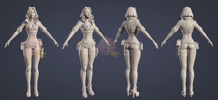 C4D美女战士zbrush游戏角色3D模型blender渲染fbx建模obj设计maya素材C4648