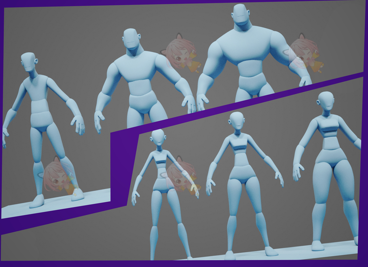 C4D白膜卡通风格化身体基础blender模型pbj建模fbx渲染设计素材C4649