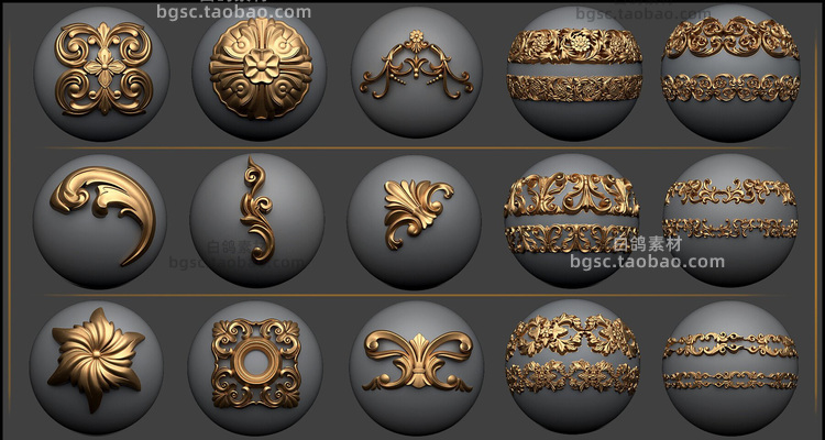 zbrush装饰品雕刻图案纹理tif高度图alpha贴图obj建模fbx模型素材C4650