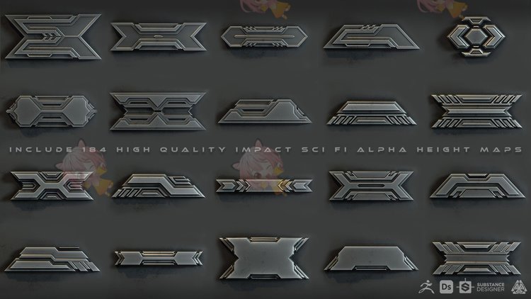 zbrush科幻阿尔法alpha硬表面blender高度图4k纹理3D贴图设计素材C4658
