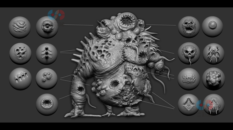 zbrush恐怖恶魔怪兽怪物画笔zb画笔建模设计素材塑形纹理填充游戏C4668