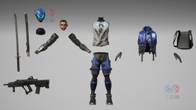 UE4虚幻4赛博朋克绑定人物机器人模块化躯干身体纹理贴图设计素材C4678
