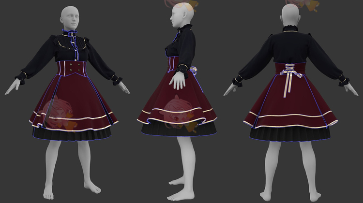 Clo3d可爱写实女装连衣裙高档女仆装zprj模型工程源文件建模素材C4690