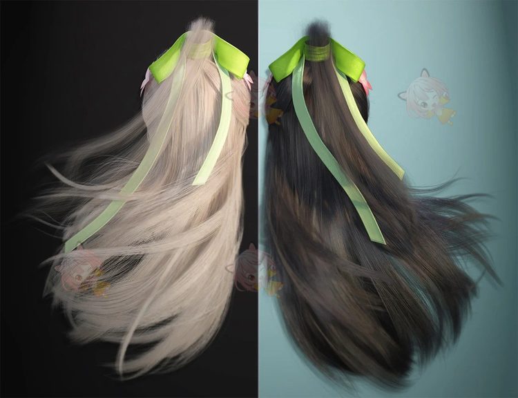 Genesis 8-8.1头发发带头绳daz3D古风发型高马尾模型长发素材C4709